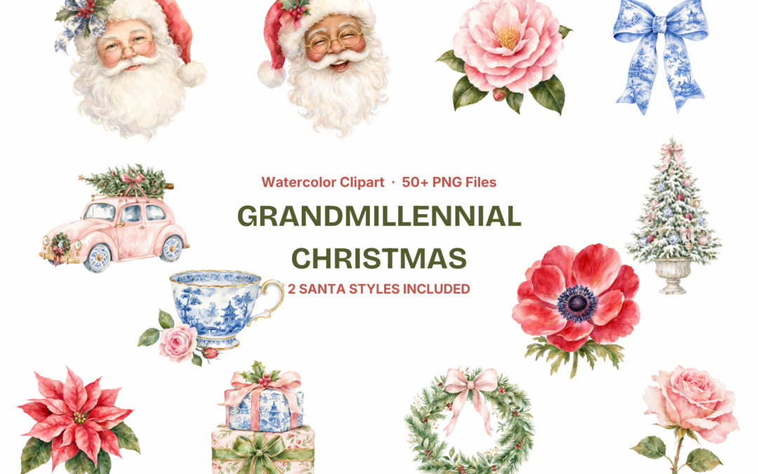 Free Christmas Clipart: 50+ Watercolor Grandmillennial PNGs for Your Holiday Crafts