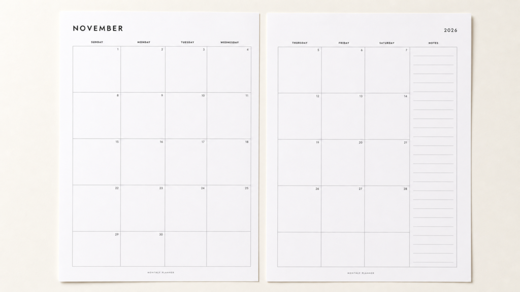 free printable planner November 2026 Calendar