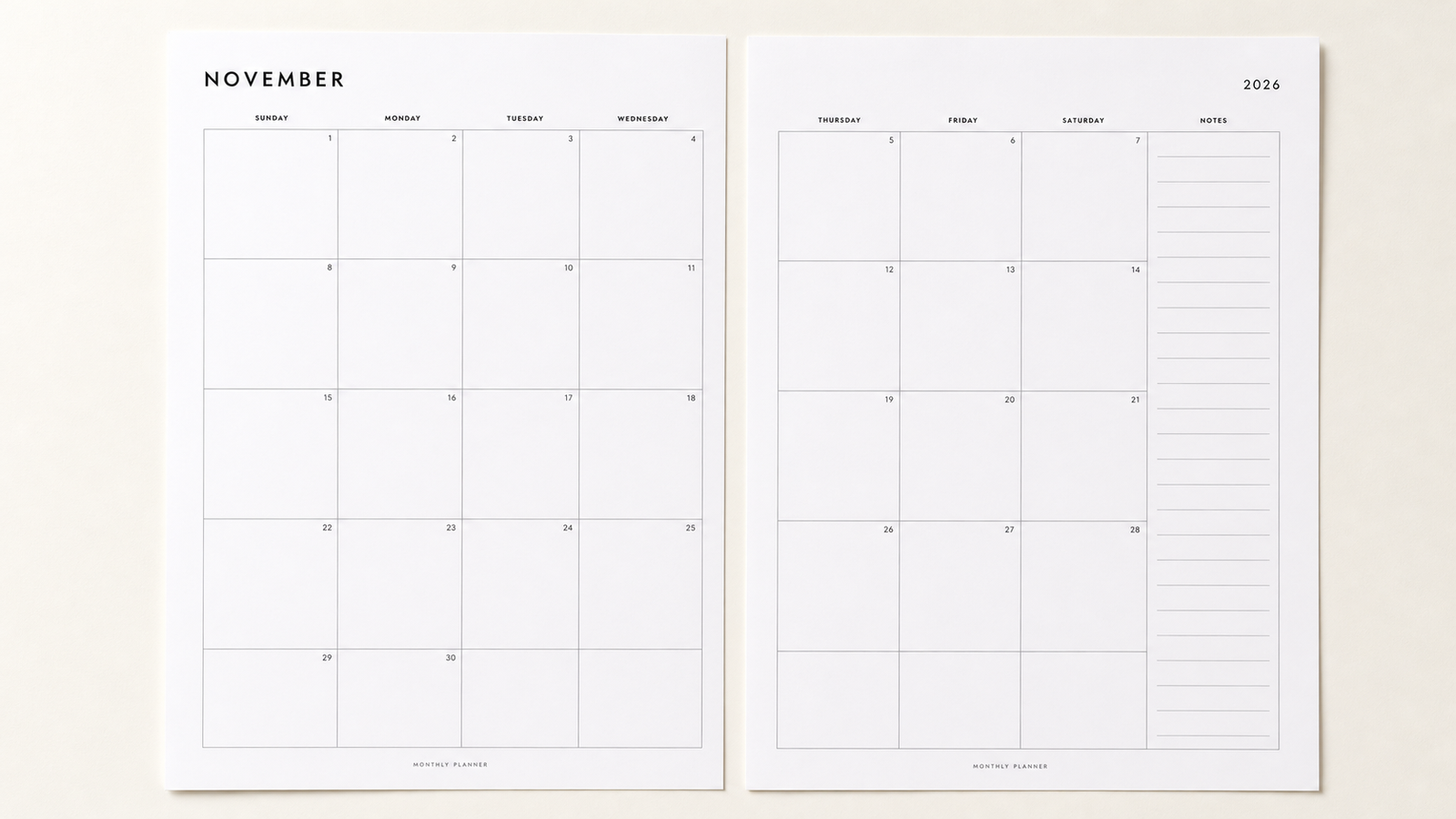 free printable planner November 2026 Calendar