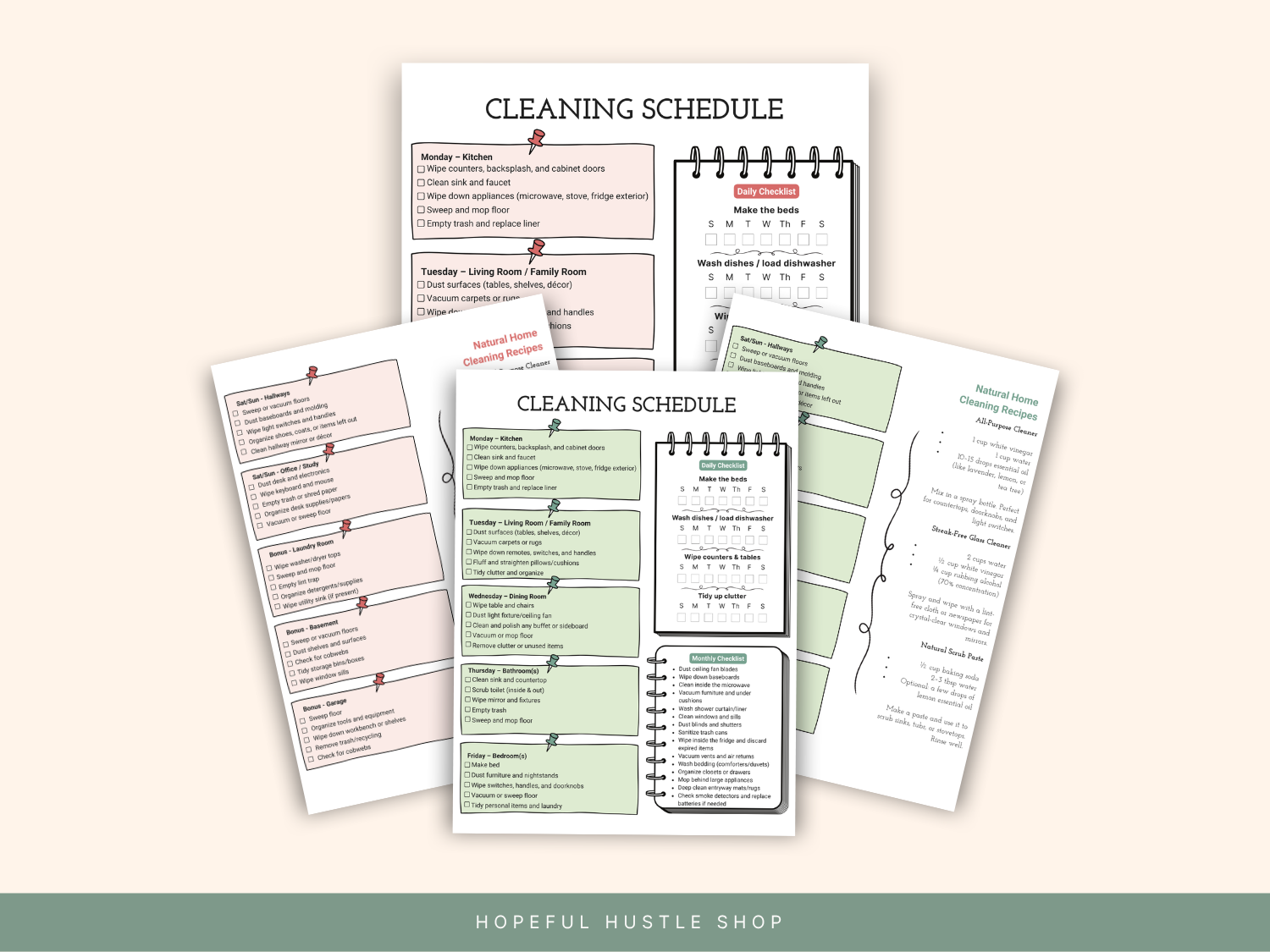 Cleaning checklist printable with daily, weekly, and monthly household cleaning tasks