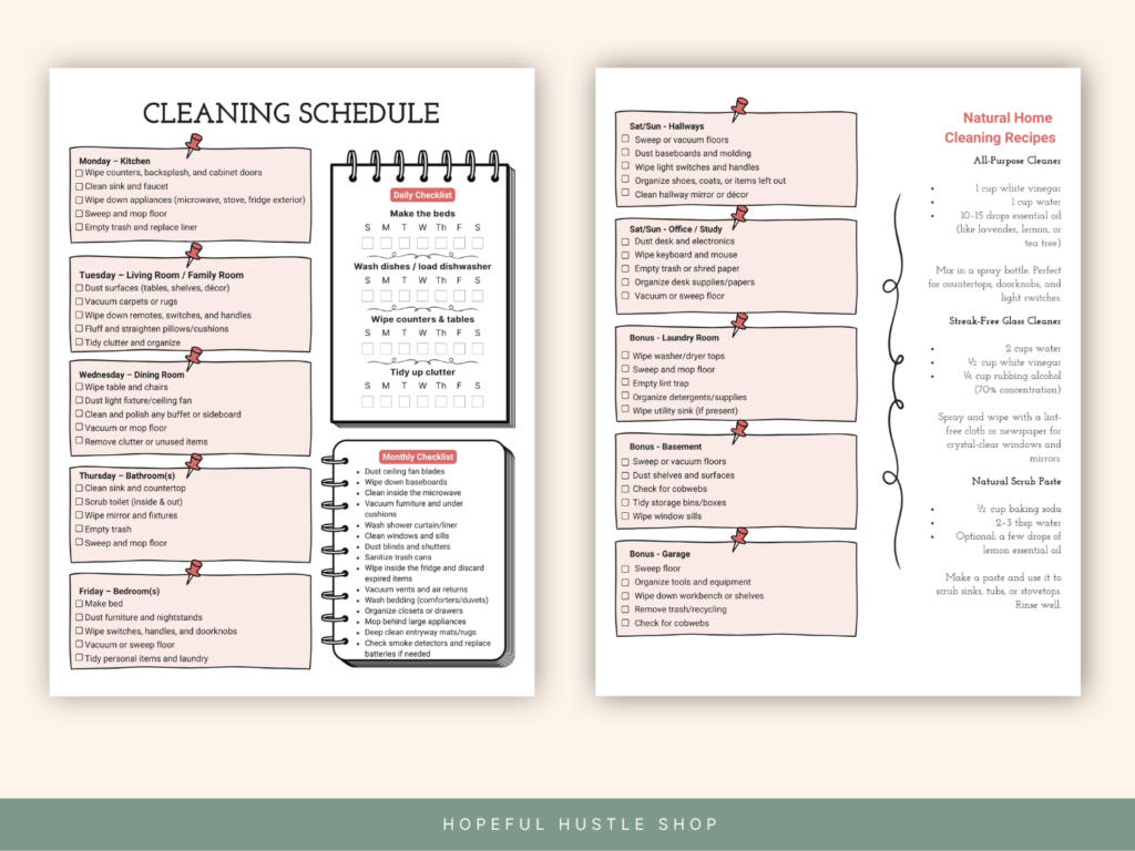 cleaning checklist printable pink